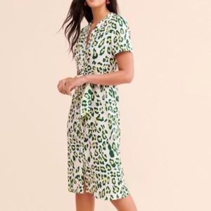 Anthropologie Kourt Kismet Green Leopard Dress